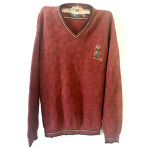 Vtg Haggar Tour Sweater Mens M/M Burgendy Embroidered Golf Bag Textured Casual